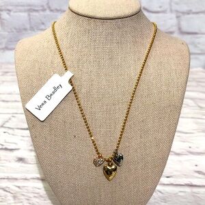 Vera Bradley Gold Copper and Silver Toned Heart Charm Necklace adjustable 12”
